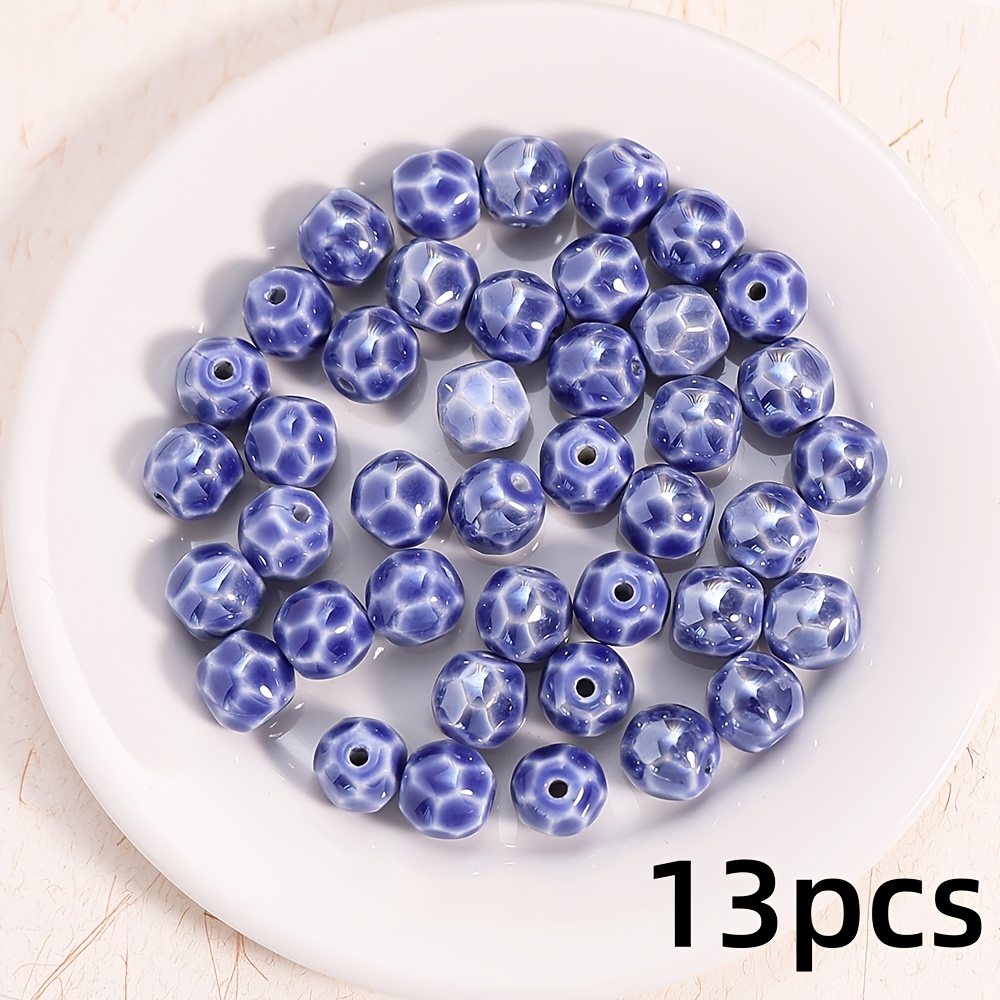 13pcs Ceramic Cut Face Round Beads for Handmade Jewellery Making